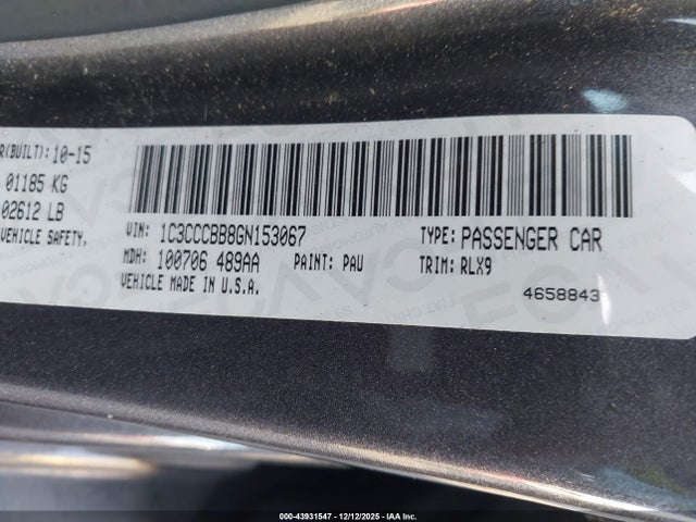 Продаж на аукціоні авто 2016 Chrysler 200 S, vin: 1C3CCCBB8GN153067, номер лоту: 43931547