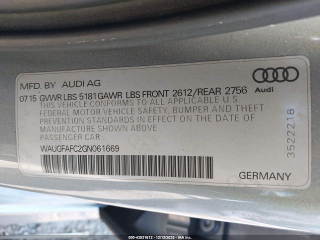 2016 AUDI A6 WAUGFAFC2GN061669 Photo 8