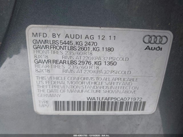 2012 AUDI Q5 WA1LFAFP9CA071972 Photo 8