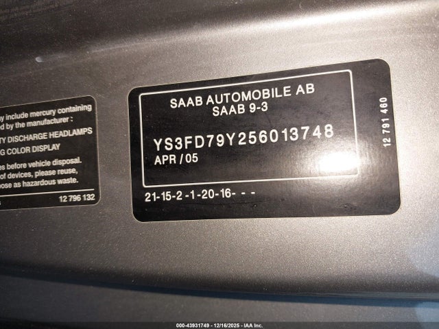 2005 SAAB 9-3 YS3FD79Y256013748 Photo 8