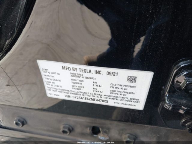 2021 TESLA MODEL S 5YJSA1E62MF447025 Photo 8