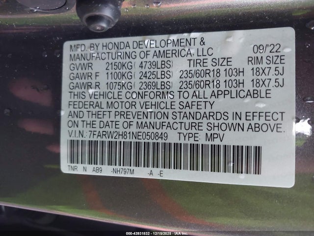 Honda Cr-v Awd Ex-l 2022 7FARW2H81NE050849 Image 9
