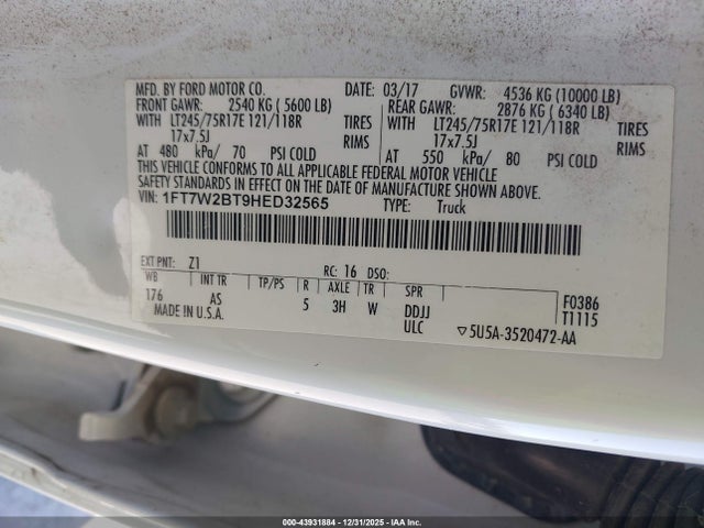 Ford F-250 Xl 2017 1FT7W2BT9HED32565 Image 9