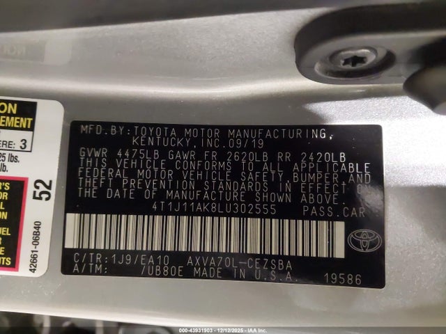 2020 TOYOTA CAMRY 4T1J11AK8LU302555 Photo 8