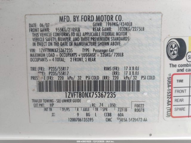 2007 FORD MUSTANG 1ZVFT80NX75367235 Photo 8