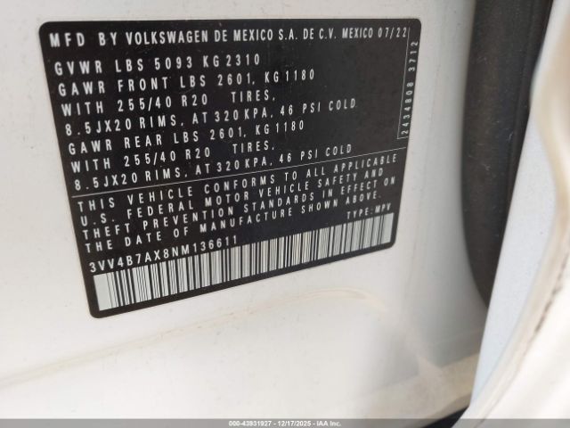 2022 VOLKSWAGEN TIGUAN 3VV4B7AX8NM136611 Photo 8