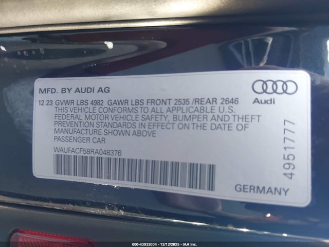 Aukcja sprzedaży 2024 Audi A5 Sportback Premium Plus 45 Tfsi Quattro S Tronic, vin: WAUFACF58RA048376, numer aukcji: 43932004