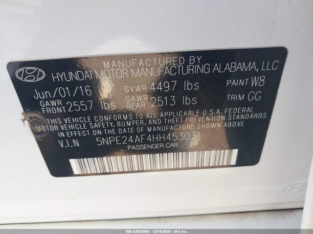 Hyundai Sonata 2017 5NPE24AF4HH453031 Image 9