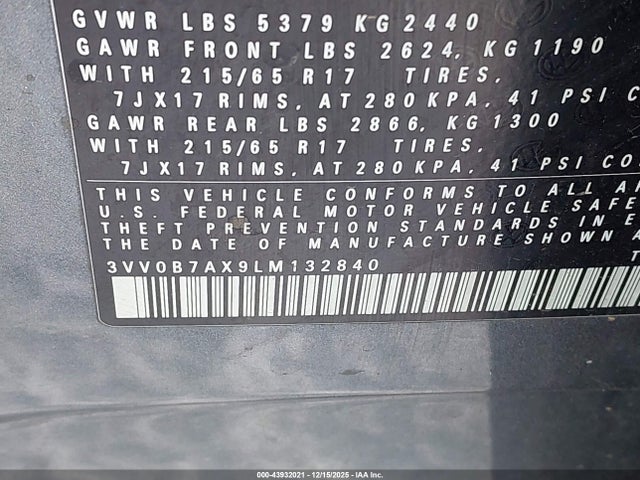 2020 VOLKSWAGEN TIGUAN 3VV0B7AX9LM132840 Photo 8