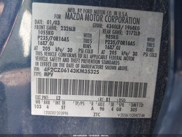 2003 MAZDA TRIBUTE 4F2CZ06143KM35325 Photo 8