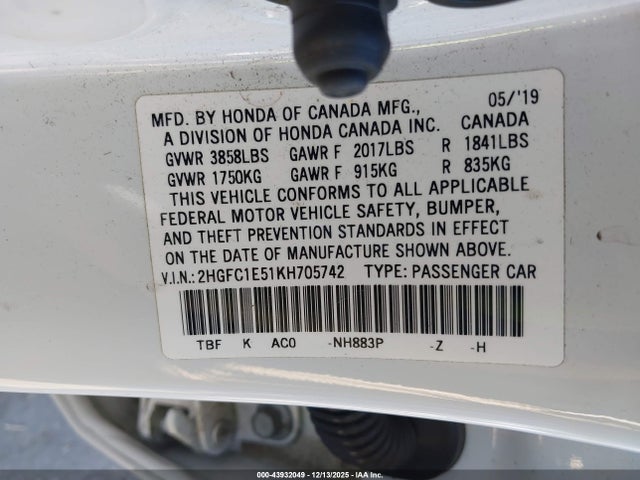 Honda CIVIC SI 2019 2HGFC1E51KH705742 Image 9