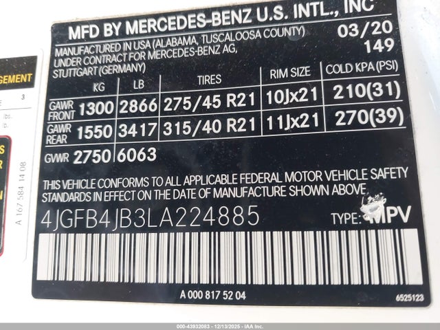 Mercedes-Benz GLE 350 2020 4JGFB4JB3LA224885 Image 9