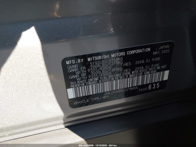 2022 MITSUBISHI OUTLANDER JA4J3VA86NZ078454 Photo 8