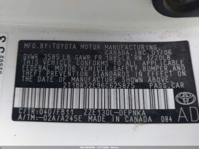 2006 TOYOTA COROLLA 2T1BR32E96C625875 Photo 8
