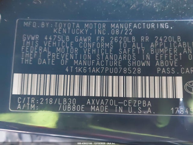 Toyota CAMRY XSE 2023 4T1K61AK7PU078528 Image 9