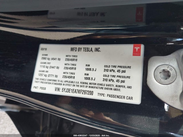 2019 TESLA MODEL 3 5YJ3E1EA7KF297200 Photo 8