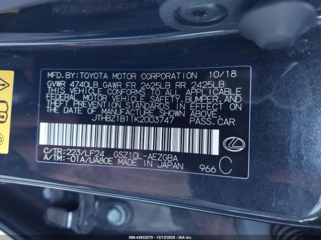 2019 LEXUS ES 350 JTHBZ1B11K2003747 Photo 8