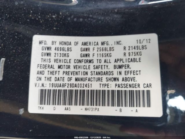 2013 ACURA TL 19UUA8F29DA002451 Photo 8