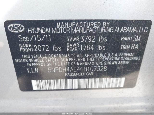 2012 HYUNDAI ELANTRA 5NPDH4AE4CH107328 Photo 8
