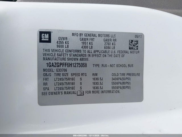 1GAZGPFF6H1275068 Chevrolet Express 3500 Lt