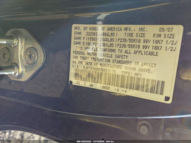 2007 ACURA RDX 5J8TB18597A023179 Photo 8