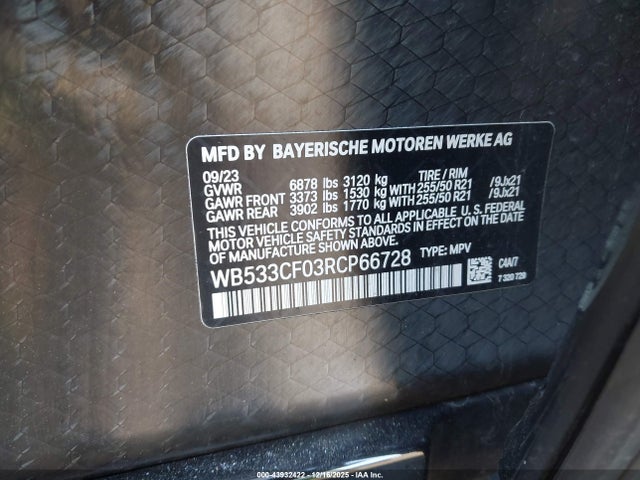 43932422 :رقم المزاد ، WB533CF03RCP66728 vin ، 2024 Bmw Ix M60 مزاد بيع