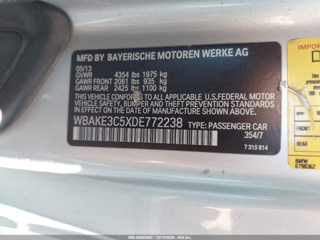 Aukcja sprzedaży 2013 Bmw 328i, vin: WBAKE3C5XDE772238, numer aukcji: 43932482