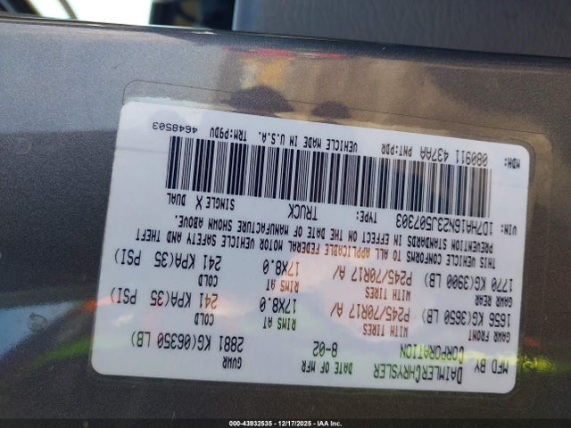 Aukcja sprzedaży 2003 Dodge Ram 1500 Slt/laramie/st, vin: 1D7HA16N23J507303, numer aukcji: 43932535