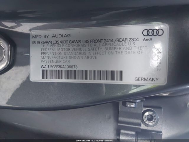 2019 AUDI A3 WAUJEGFF3KA106673 Photo 8
