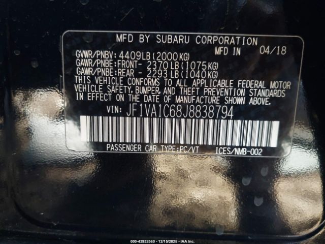 2018 SUBARU WRX JF1VA1C68J8838794 Photo 8