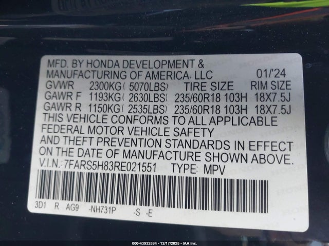 7FARS5H83RE021551 Honda Cr-v Hybrid Sport-l