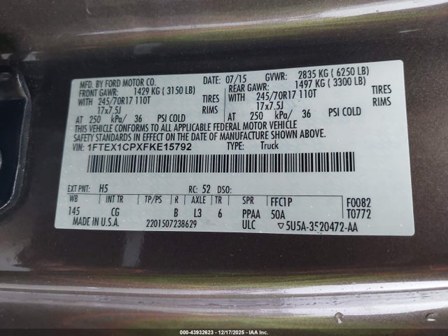 1FTEX1CPXFKE15792 Ford F-150 Xl