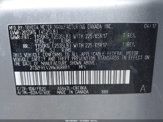 Toyota RAV4 LE 2017 2T3ZFREV2HW368881 Image 9