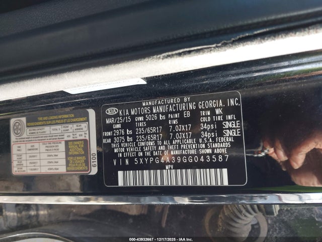 5XYPG4A39GG043587 KIA Sorento 2.4l L
