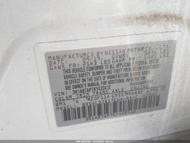 3N1AB7AP7KY422412 Nissan SENTRA SV