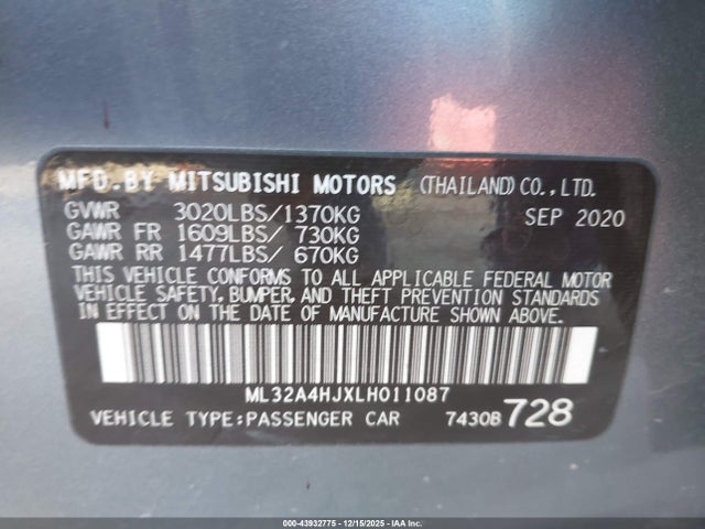 2020 MITSUBISHI MIRAGE ML32A4HJXLH011087 Photo 8