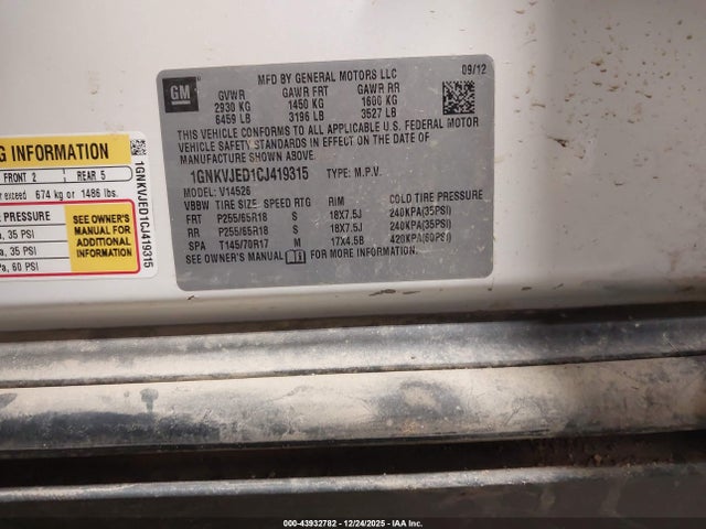 2012 CHEVROLET TRAVERSE 1GNKVJED1CJ419315 Photo 8