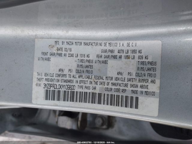 2019 MAZDA MAZDA3 3MZBPADL0KM109800 Photo 8