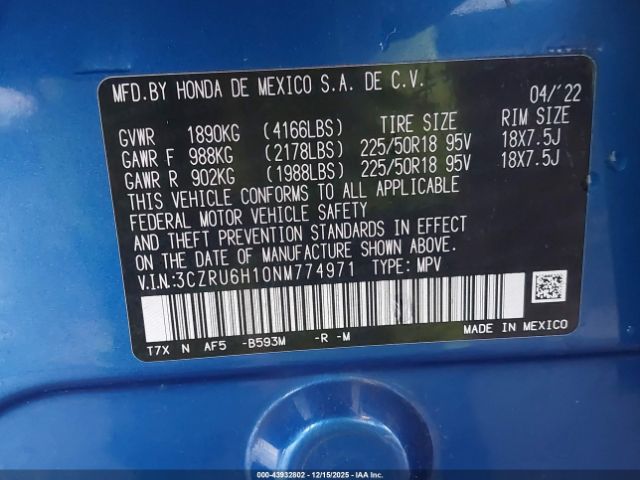 2022 HONDA HR-V 3CZRU6H10NM774971 Photo 8