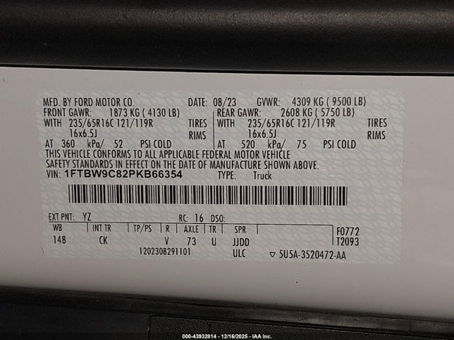 1FTBW9C82PKB66354 Ford Transit-350