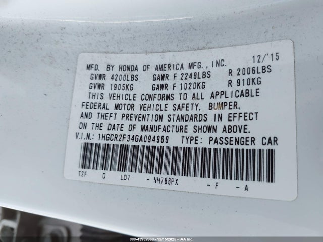 1HGCR2F34GA094969 Honda ACCORD LX