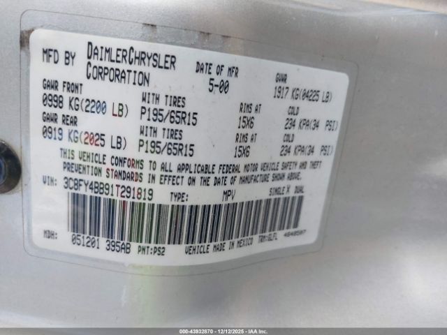 2001 CHRYSLER PT CRUISER 3C8FY4BB91T291819 Photo 8