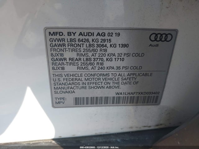 WA1LHAF7XKD033402 Audi Q7 45 Premium/45 Se Premium
