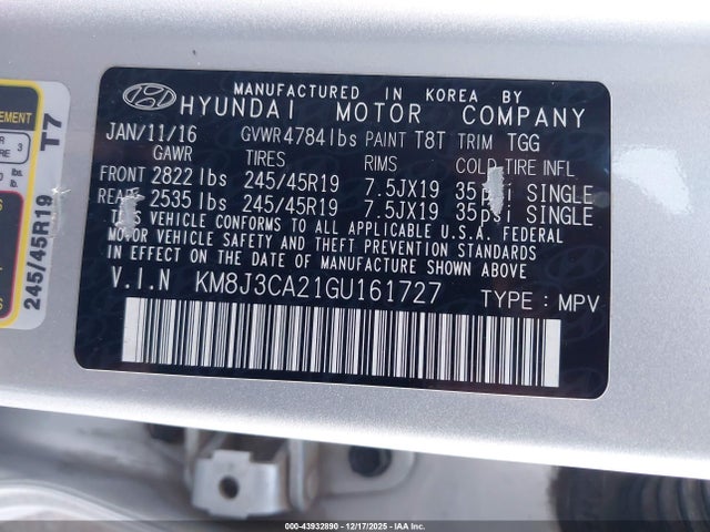 2016 HYUNDAI TUCSON KM8J3CA21GU161727 Photo 8