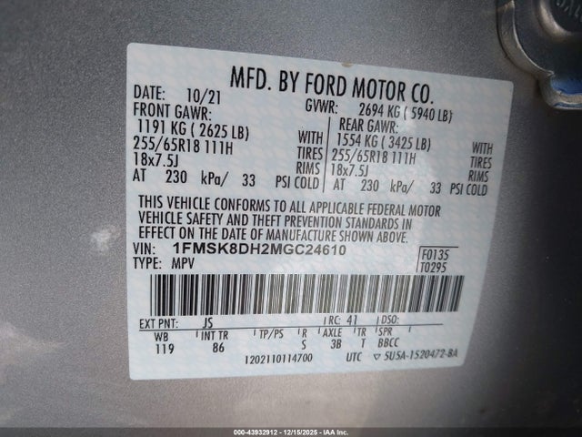 Ford EXPLORER XLT 2021 1FMSK8DH2MGC24610 Image 9