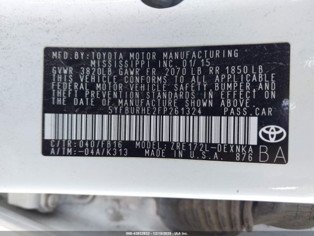 2015 TOYOTA COROLLA 5YFBURHE2FP261324 Photo 8