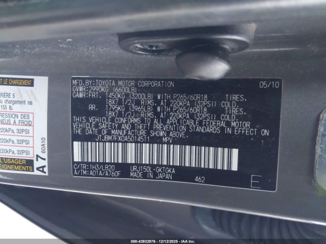 2010 LEXUS GX 460 JTJBM7FX0A5014511 Photo 8