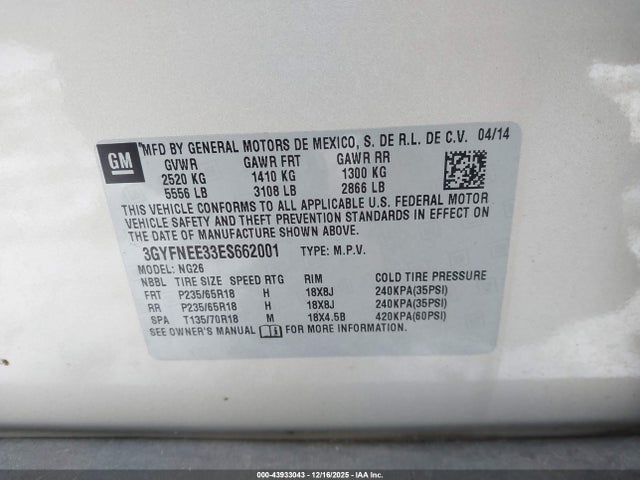 2014 CADILLAC SRX 3GYFNEE33ES662001 Photo 8