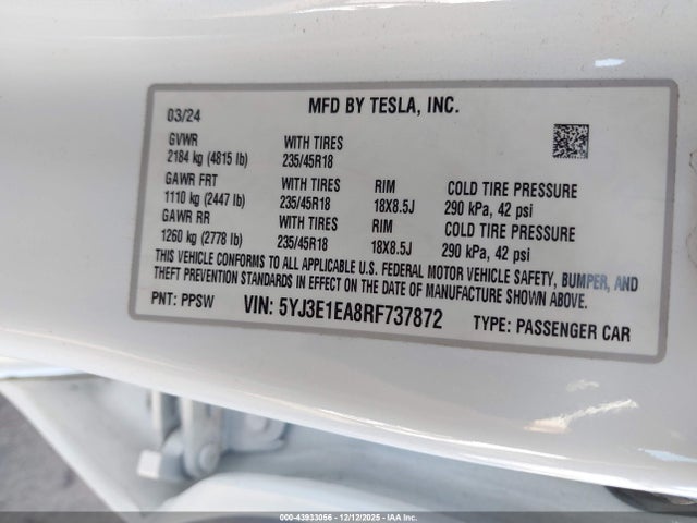 2024 TESLA MODEL 3 5YJ3E1EA8RF737872 Photo 8