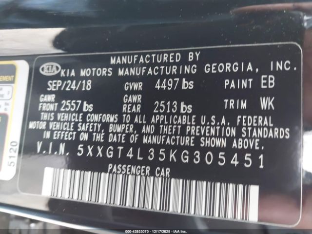 2019 KIA OPTIMA 5XXGT4L35KG305451 Photo 8